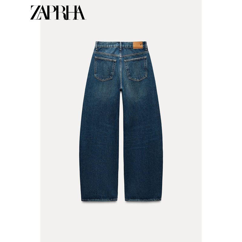 Zaprha 2025 New Arrival American Style Double Breasted Waist Mid Waist Relaxed Loose Wide Leg Denim Female 6688010