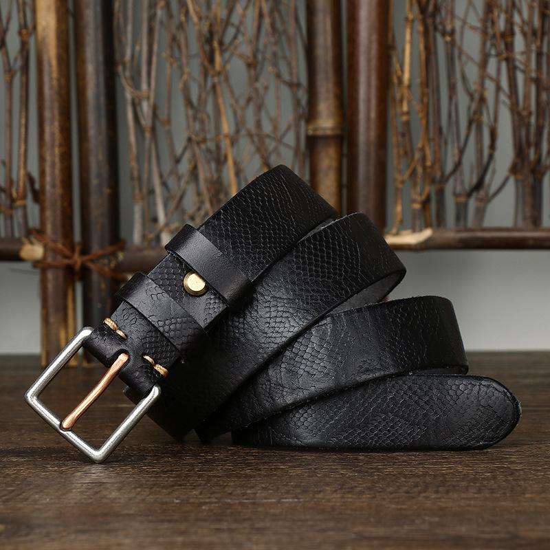 Trend Retro Fashion Snake Pattern Belt Women'S Leather Pin Buckle First Layer Cowhide Steel Buckle Jeans Belt