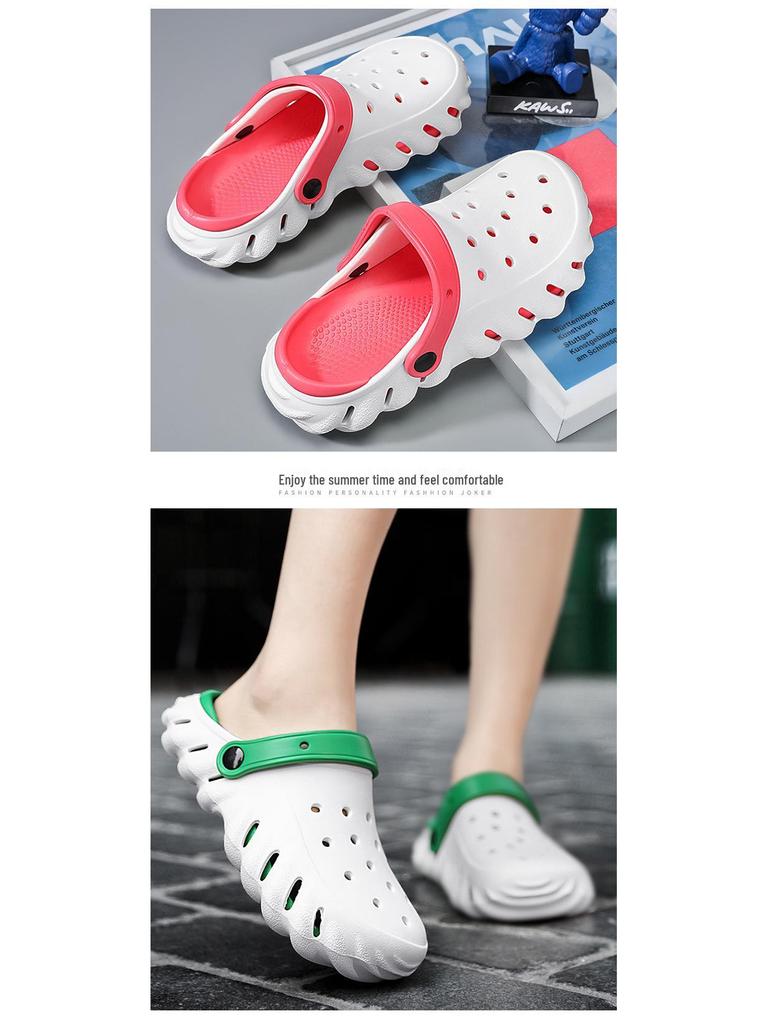 Herrarnas Andningsbara Slip-on Strandtofflor för Sommaren med Dämpad Tjock Sula och Snygga Hål