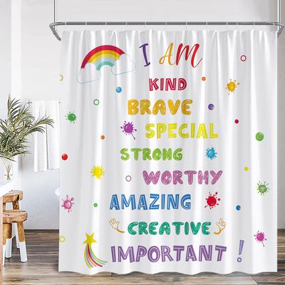 Colorful Inspirational Quote Kids Shower Curtain Rainbow Positive Words Lovely Bathroom Decor Children Bath Curtain With Hooks