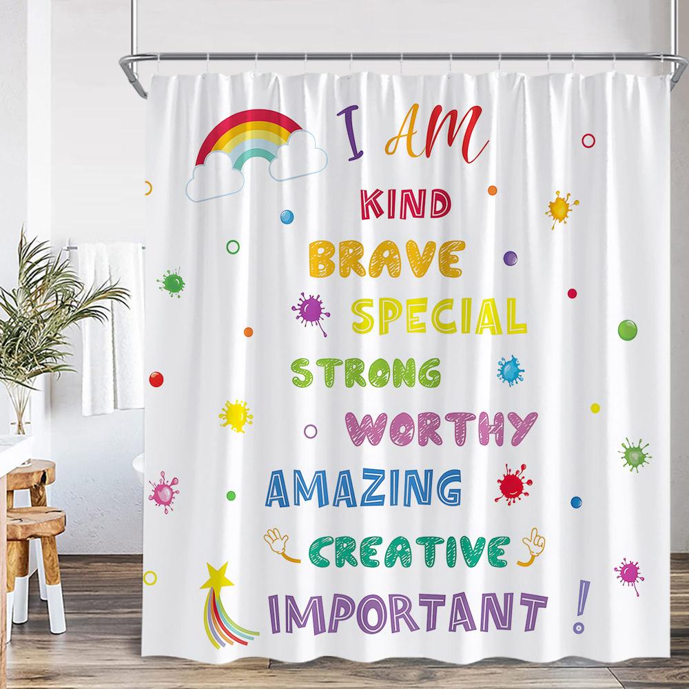 

Colorful Inspirational Quote Kids Shower Curtain Rainbow Positive Words Lovely Bathroom Decor Children Bath Curtain With Hooks 120x180cm-47x70in