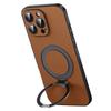 For iPhone 15 Pro Max Case Compatible with MagSafe Genuine Cow Leather+PC Kickstand Phone Cover