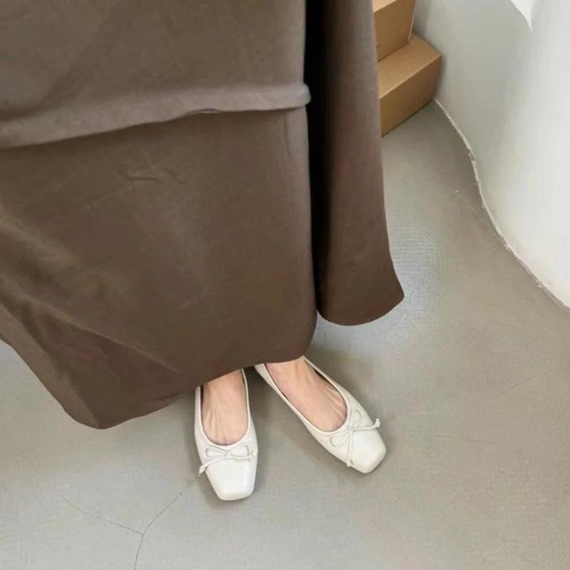 Bowtie Flat Shoes Women Ballerinas Square Toe Slip On Ballet Flats Lazy Loafers Ladies Casual Comfort Shoes 2025