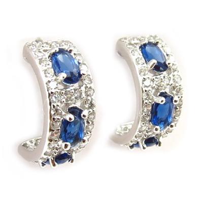 [K6669] - Halbcreolen Silber 'Celestina' blau weiß