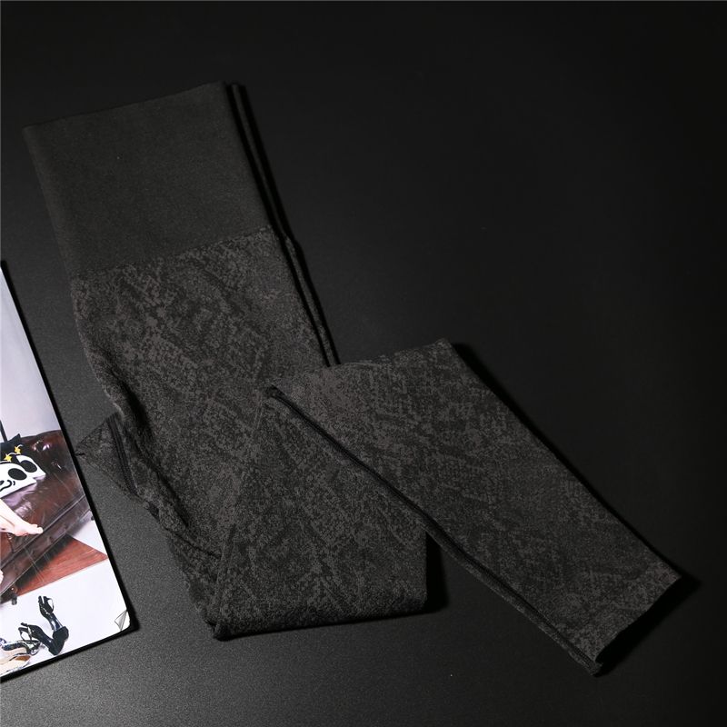 

European and American Good Goods Personalized Jacquard Elastic High Waist Fitness Pants Jacquard Gray M