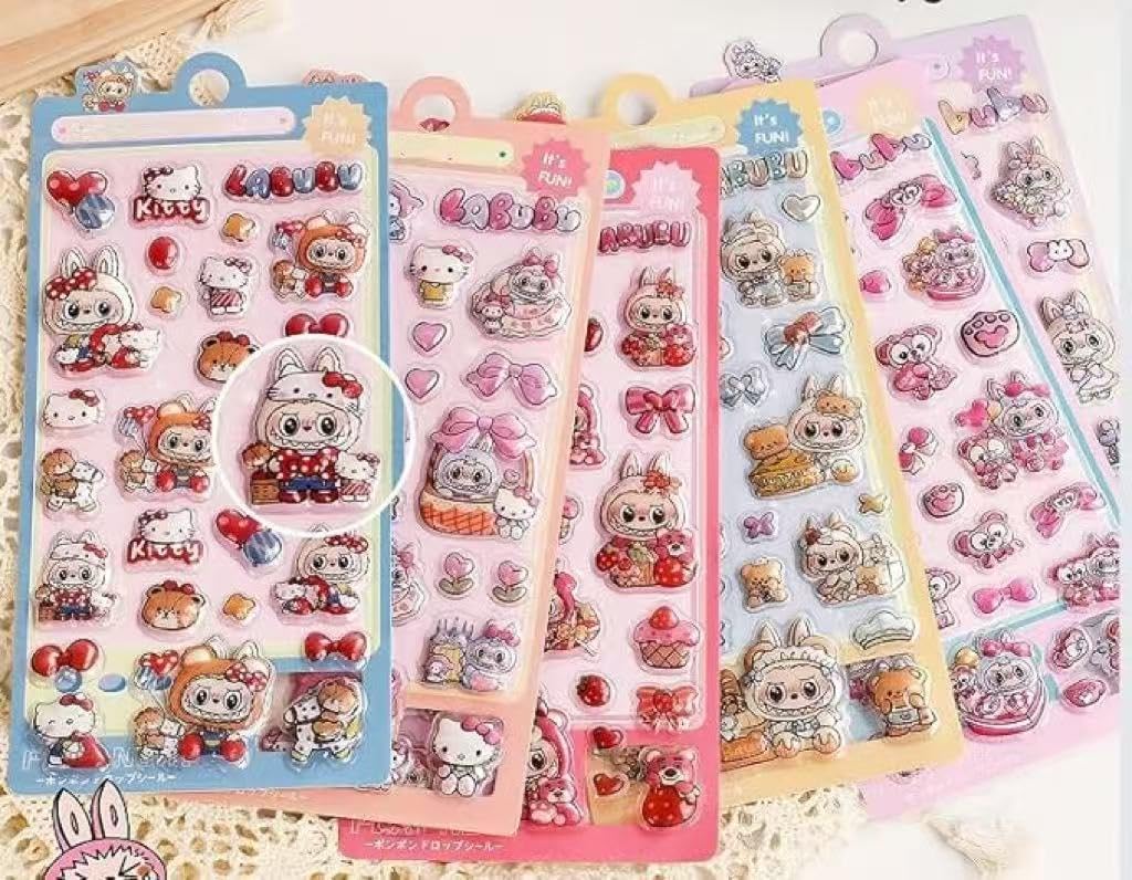 

Loong 3D Stickers Puffy and Cute 6-Piece Set Decorative Removable for Planners Phones DIY Girls Kids Reward