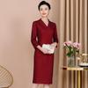 2023 Autumn Elegant Knee-Length Dress for Middle-Aged Women - Slimming Plus Size, Perfect for Weddings and Special Occasions