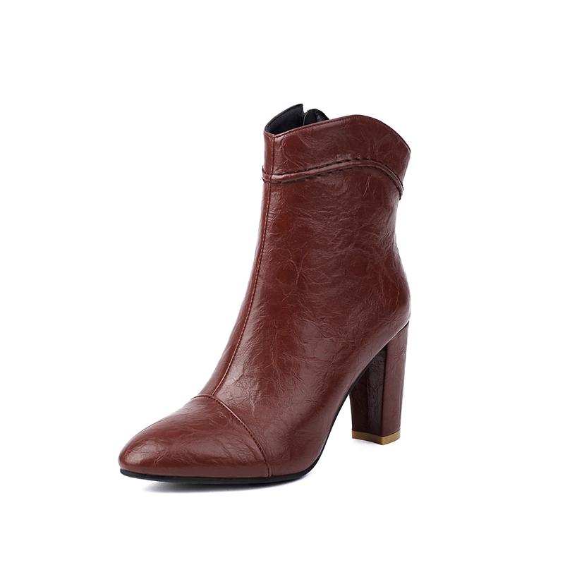 

ANNYMOLI Women Ankle Cowboy Boots Round Toe Block High Heels Zipper Western Short Boots Ladies Fashion Shoes Autumn Winter 46 39 вина червоного кольору