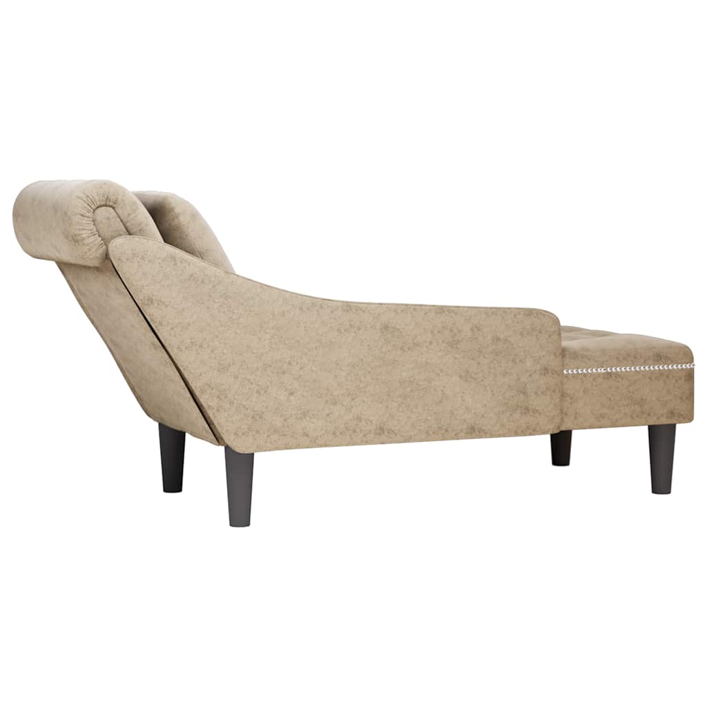 Chaise Longue with Cushion Right Armrest Light Grey Faux Leather