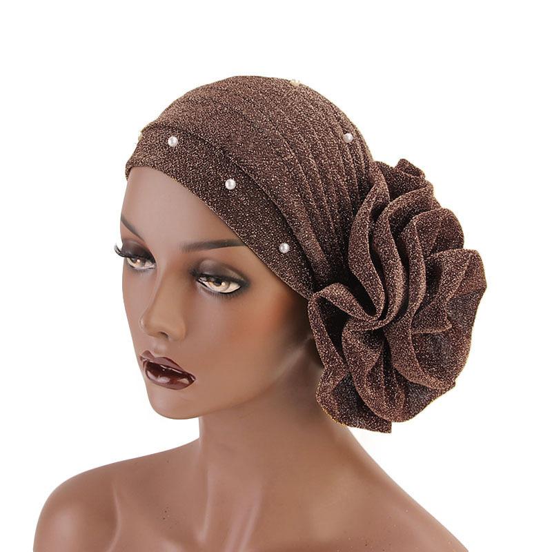 Elastic Beading Women Big Flower Turban Cap