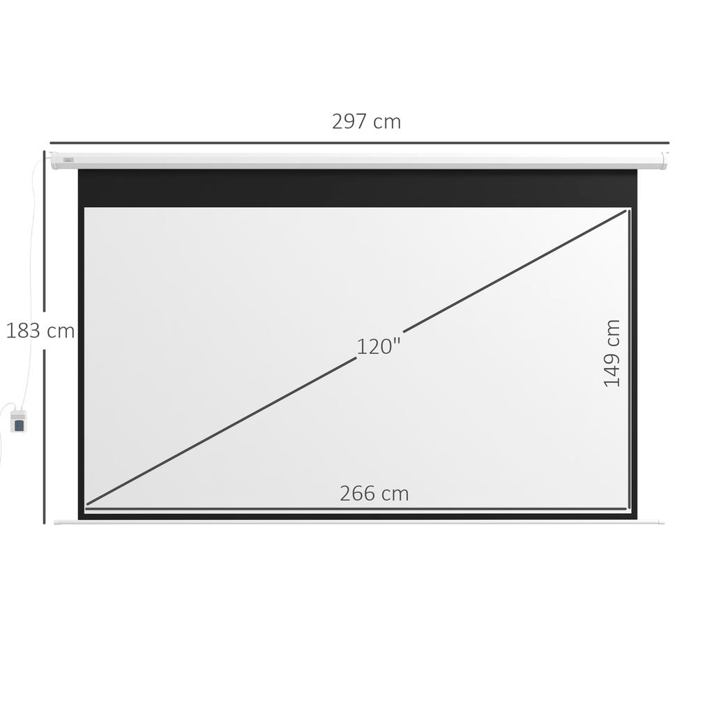 Projector Screen, 16:9 Format, Remote Control, 266 x 149 cm (120 inch), White