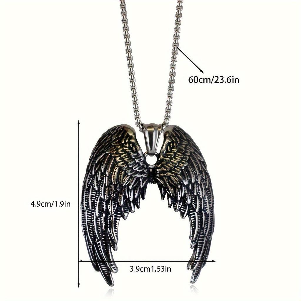Angel Wing Feather Pendant Necklace - Retro Punk Style European and American Design