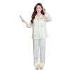 1011 New Ice Silk Pajamas Women's Spring and Autumn Simulation Silk High-end Long Sleeve Pants Set Summer Home