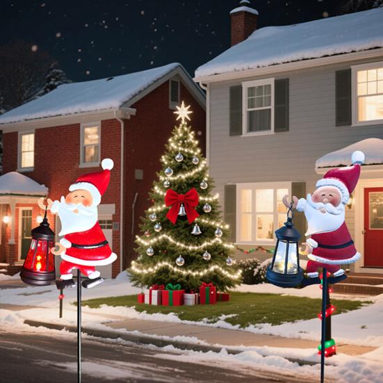 Lawn Decorative Light Solar Santa Claus Watering Can LED Light Solar Powered Outdoor Waterproof Christmas Pathway Decoration