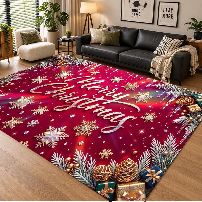 Christmas Theme Floor Carpet, Soft Area Rug, Xmas Indoor Home Holiday Decoration