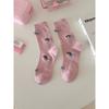 Pink Pure Cotton, Trendy and Cute Cartoon Idea Gauze Label Puppy Socks, Women's Autumn Mid-calf Socks, Dui Dui Long Socks