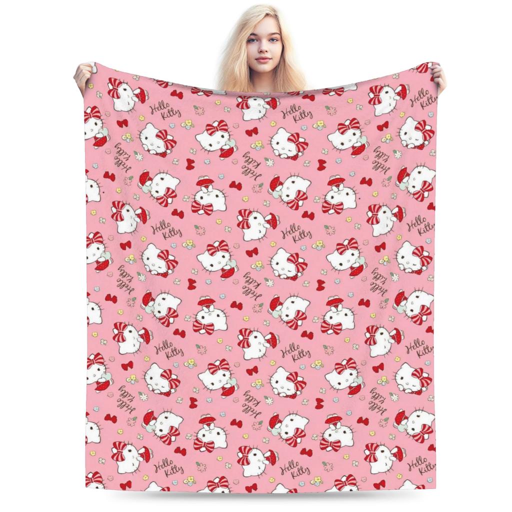Good Night Hello Kitty Blankets Fleece Cartoon Lightweight Throw Blanket for Outdoor Travel Bedspread