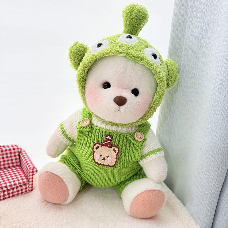 Medium Bear Outfit - Blue Pink Striped Carrot Overalls Set