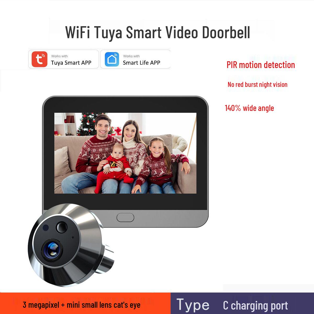 Telecamera Spioncino Intelligente da 3MP con App Tuya Chiamata Remota e Campanello Visivo Antifurto