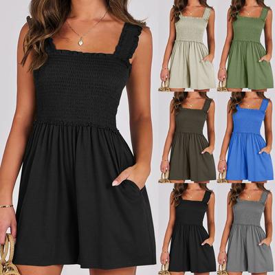 Sommer Quadratischer Ausschnitt Ärmellos Shorts Romper Lässig Strand Elastische Tanktops Jumpsuit Kleidung Für Frauen Mit Taschen Shorts