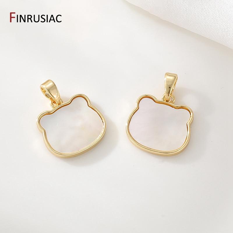 

14K Gold Plated Brass Metal Natural Shell Bear Charms For Necklace Making Supplies, Trendy Bear Pendants For Jewelry Making 2 pieces