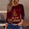 Women's Fashion Casual Three-quarter Sleeve Christmas Printed  Neck Top
