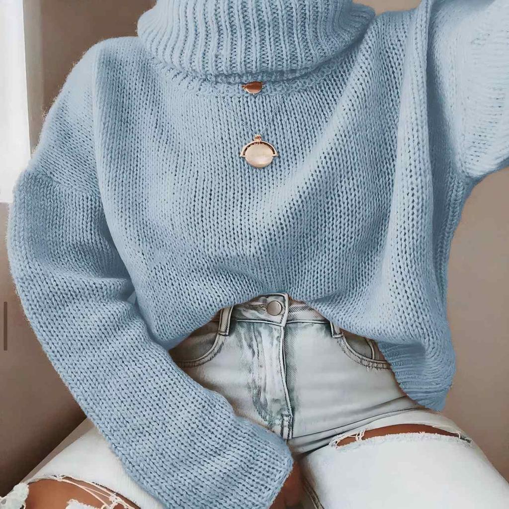 Autumn and Winter New High Neck Pullover Sweater Commuter Pullover Round Neck Sweater Women