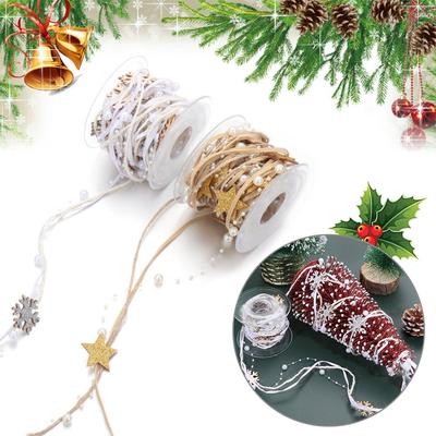 Happy New Year Decoration Party Supplies Jute Rope Pentagram Christmas Ribbon Bead Chain Gift Wrapping Star Chain