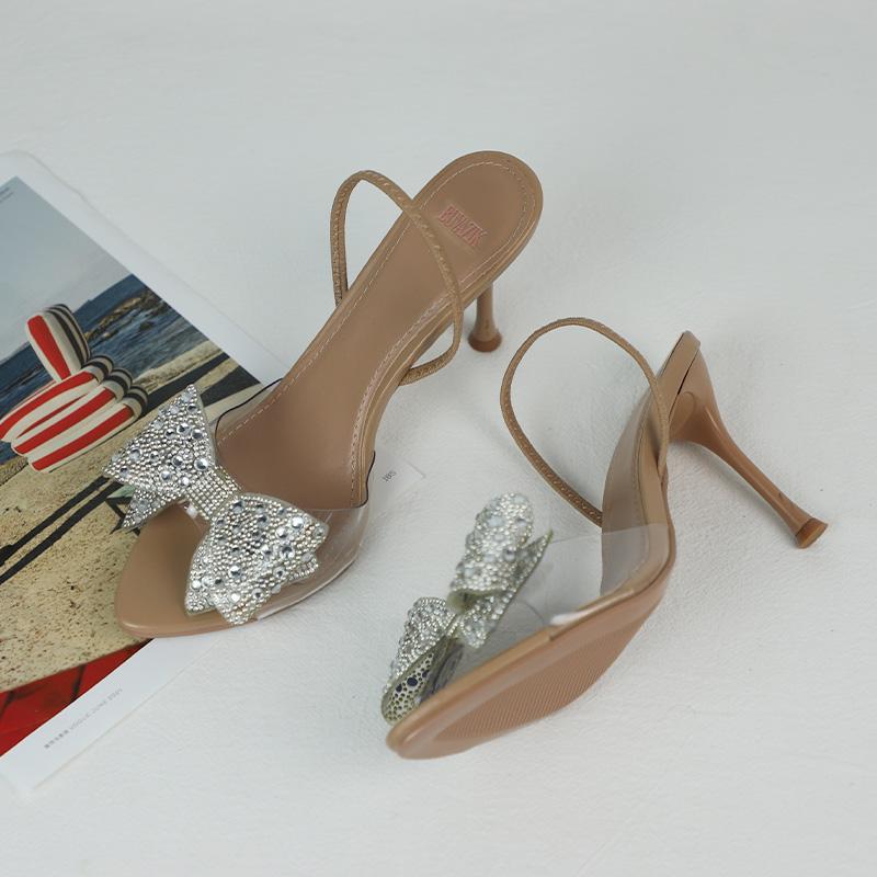 Mode Neu 2025 Sommer Damen Sandalen Diamant Schleife Dekoration Transparent Offene Zehen Abendparty Hochzeit Damen Hohe Absätze Frau Schuhe