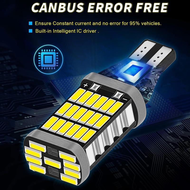 2/4/8 PCS 1000LM T10 W16W 912 921 LED Bulbs Canbus 12V 24V High Power 4014-45SMD 6500K White Car Backup Reverse Parking Lights Dome Lights 6