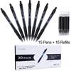 30 Pack Black Gel Pens, Retractable Medium Point Gel Ink Pens Smooth Writing for School Office Home, Comfort Grip(15 Pens with 15 Refills)
