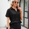 Sommer Kurzarm Satin Hemd Frauen Fashion Solid drehen-unten Kragen Bluse Elegante Beiläufige Lose Büro Damen Tops Blusas 28495
