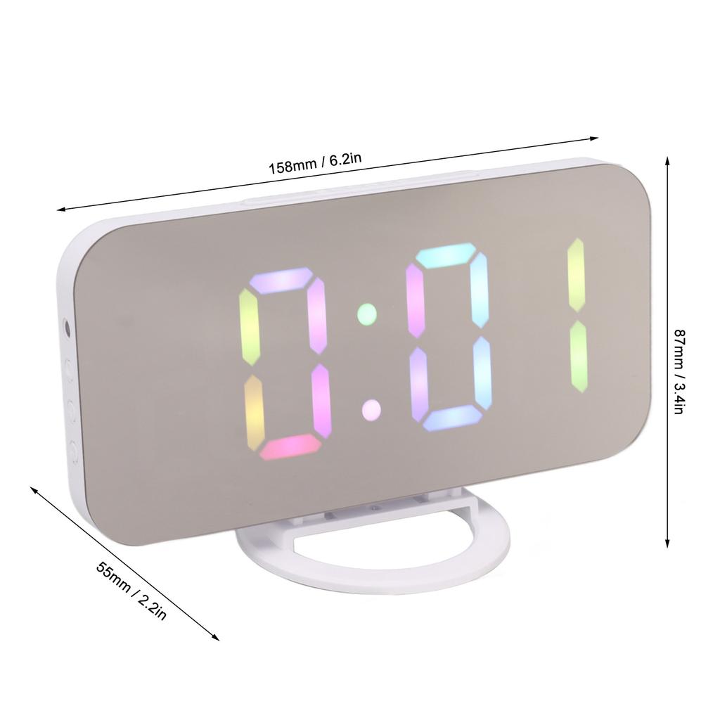 LED Mirror Digital Alarm Clock Large Brightness Colorful RGB Display Beside Digital Clock with Dual USB Ports