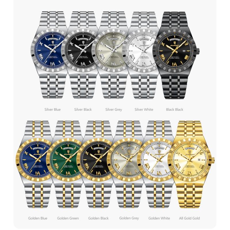 POEDAGAR Luxury Business Man Watch Week Date Waterproof Luminous Watches For Men Stainless Steel Quartz Men's Fashion Wristwatch