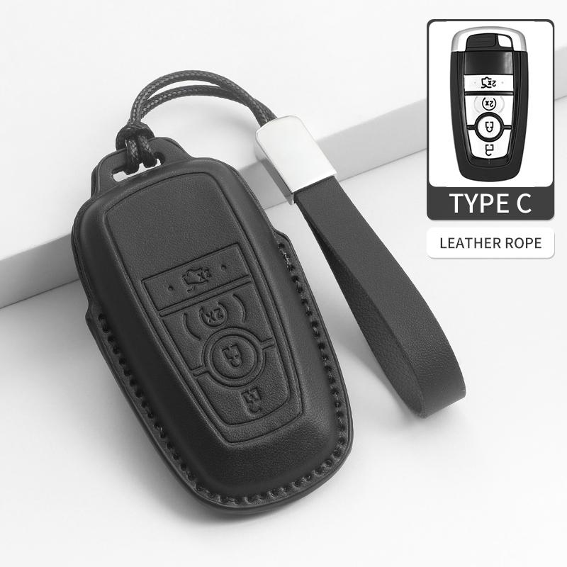 Interior Mouldings Leather Case Cover Car Key Protector Shell Fob Accessories For Ford Raptor F150 Edge Fusion Mustang Explorer