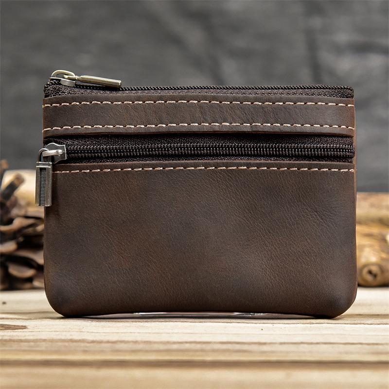 Little Coin Purse Genuine Leather Real Cowhide Men's Leather Short Wallet Mini Purse Men Women Key Wallet Card Zip With Key Ring