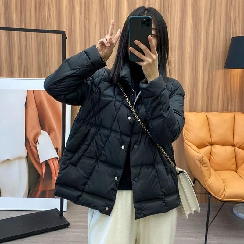 Autumn Winter Lightweight Puffer Jacket Women Long Sleeve Single Breasted Down Coat Short Parkas