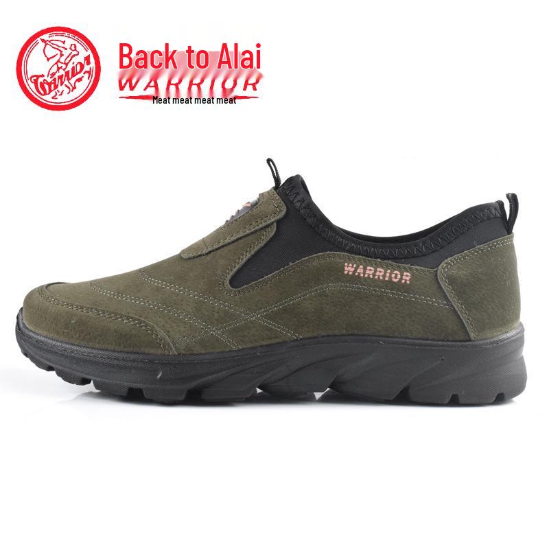 Shanghai Warrior Men's Slip-On Leather Casual Shoes, Non-Slip Soft Sole, Perfect for Travel and Outdoor Activities