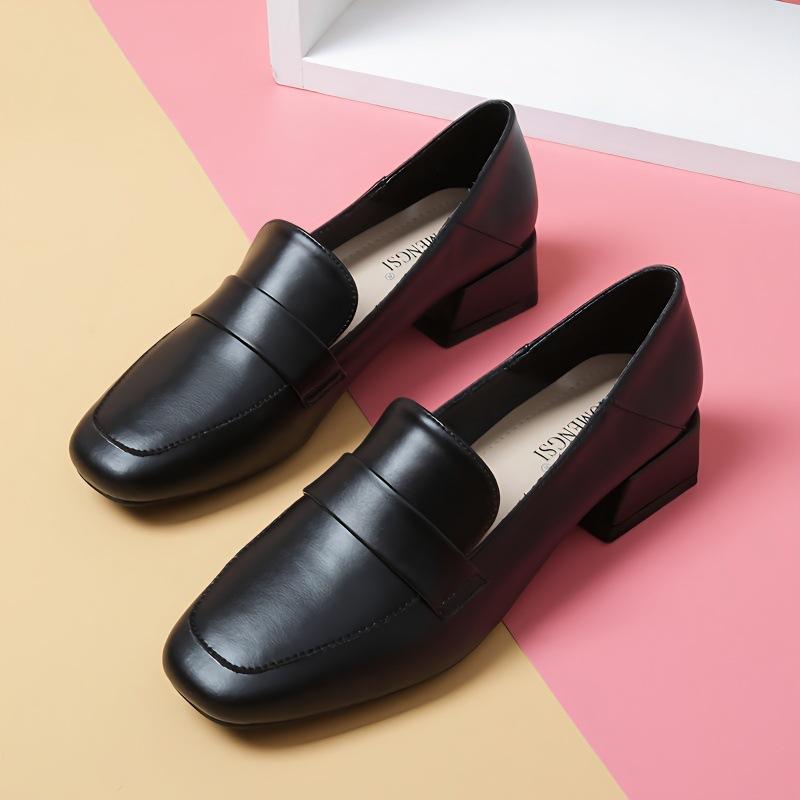 2025 autumn new single shoes female real soft leather thick heel shoes sweet temperament fashion small leather shoes square head women's shoes