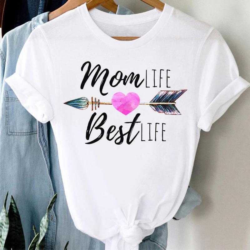 Damen T-Shirt Süße Familienkleidung Lässiges Print-T-Shirt Mama Mutter Mama Oberteil Sommer Mode Kurzarm Dame Weibliches Grafik-T-Shirt