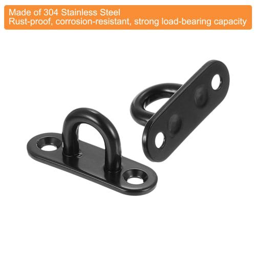 uxcell 8-Piece Pad Eye Plate, 1.8" 304 Stainless Steel Patio Hook & Snap Hook Marine Hanging U-Hook with Screws & Anchors, Black
