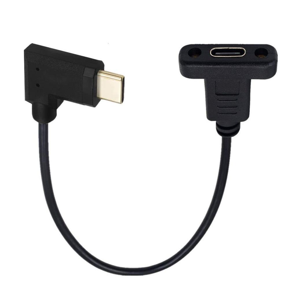 chenyang USB Gen 2 10Gbps USB C Male to Female 90 Degree Right Angle Fast Charging Data Video Transfer Extension Cable with Panel Mount 3.1 Holes,
