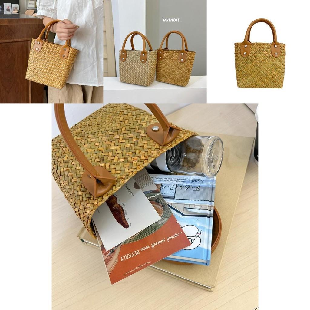 Retro Woven Handheld Tote With Letter Design For Summer Casuals