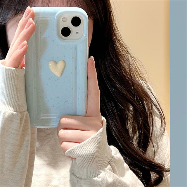Korean Cute Wheat Pattern 3d Love Heart Candy Color Phone Case For Iphone 14 13 12 11 Pro Max Plain Shockproof Soft Cover Funda
