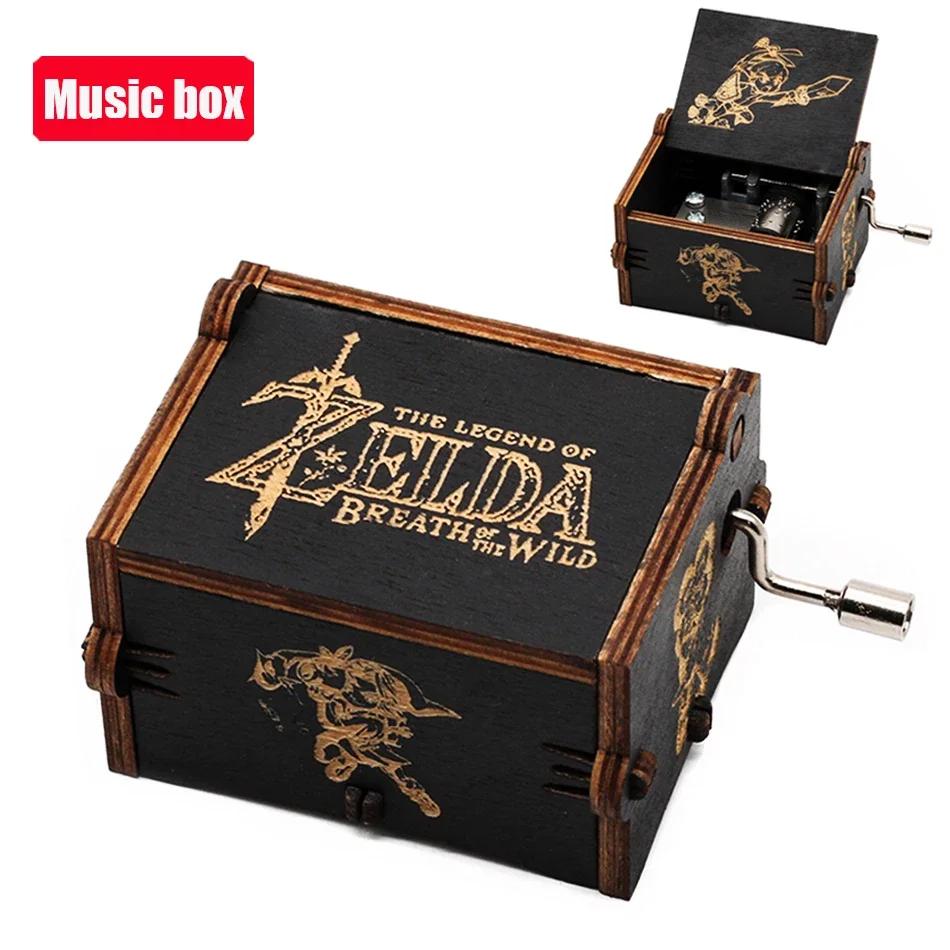 **Hot Antique carved Wooden Hand Crank Jurassic Park Music Box Action Toy Figure Anime Model Christmas Birthday Gift