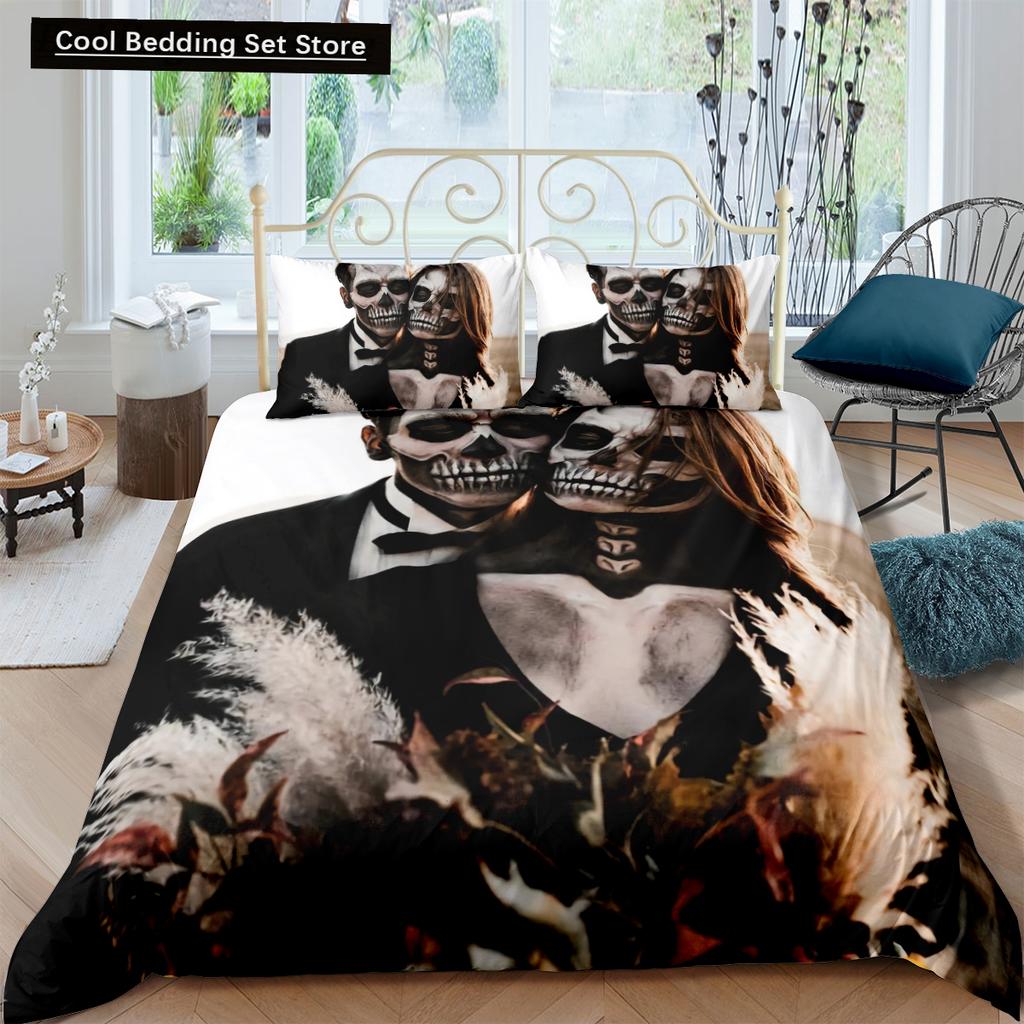 Skeleton King Queen Duvet Cover Skull Bedding Set for Kids Teens Adults Halloween Bedroom Decor Soft Comforter Cover Pillowcases