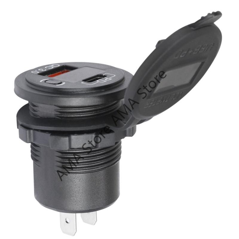 NEW 12/24V Quick Charge 3.0 and PD USB C Car Charger Socket Power Adapter with Digital LED Voltmeter Waterproof cover for car