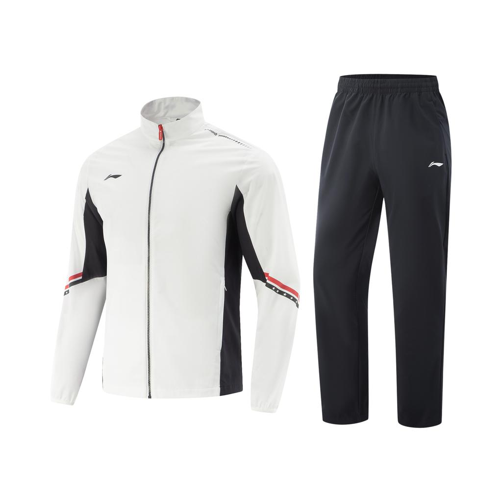 Li Ning Table Tennis Series Simple Stand Collar Zipper Color Block Top Comfortable Versatile Mid Waist Long Pants Casual Sports Suit AWBV021-2