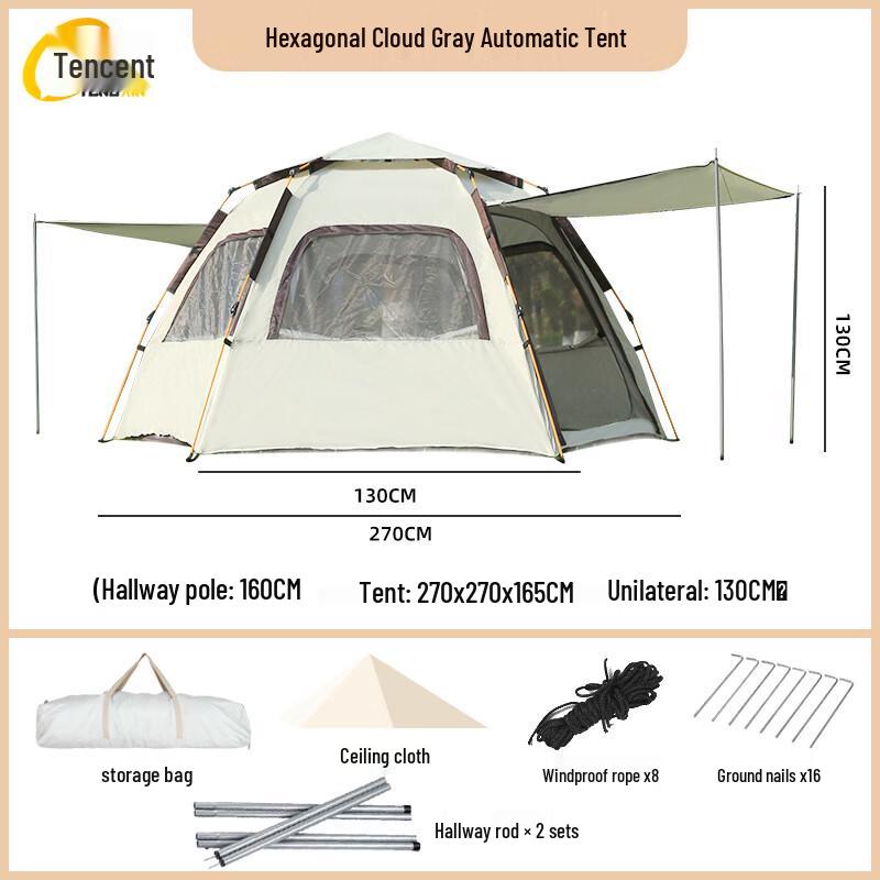 Tengxin Automatic Hexagonal Camping Tent 5-8 Person 2 Doors 4 Windows