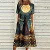 Women's Casual Halloween Print Round Neck Dress with Pockets for Festive Occasions